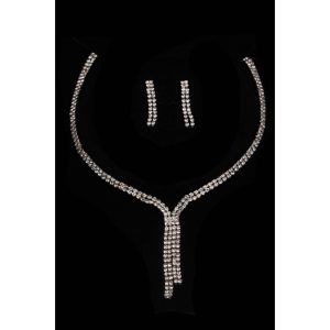 Ziba Model Gümüş Kaplama Zirkon Taşlı Kolye Küpe Seti Gelin Nişan Düğün Takı Seti