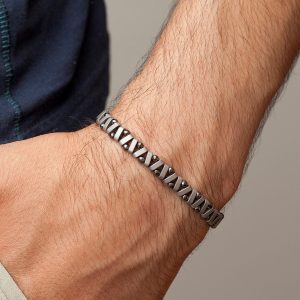 Hematit Doğaltaş Füme Görünümlü Zikzak Model Erkek Bileklik